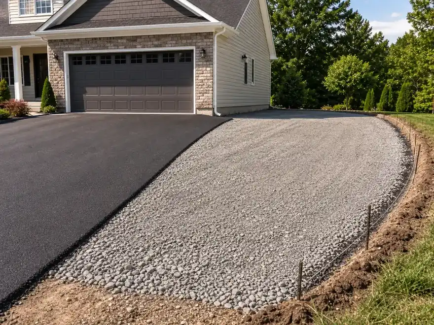 New side parking pad extension beside an existing asphalt driveway