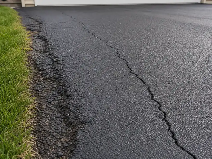 Reflective cracks returning through a newer asphalt driveway overlay